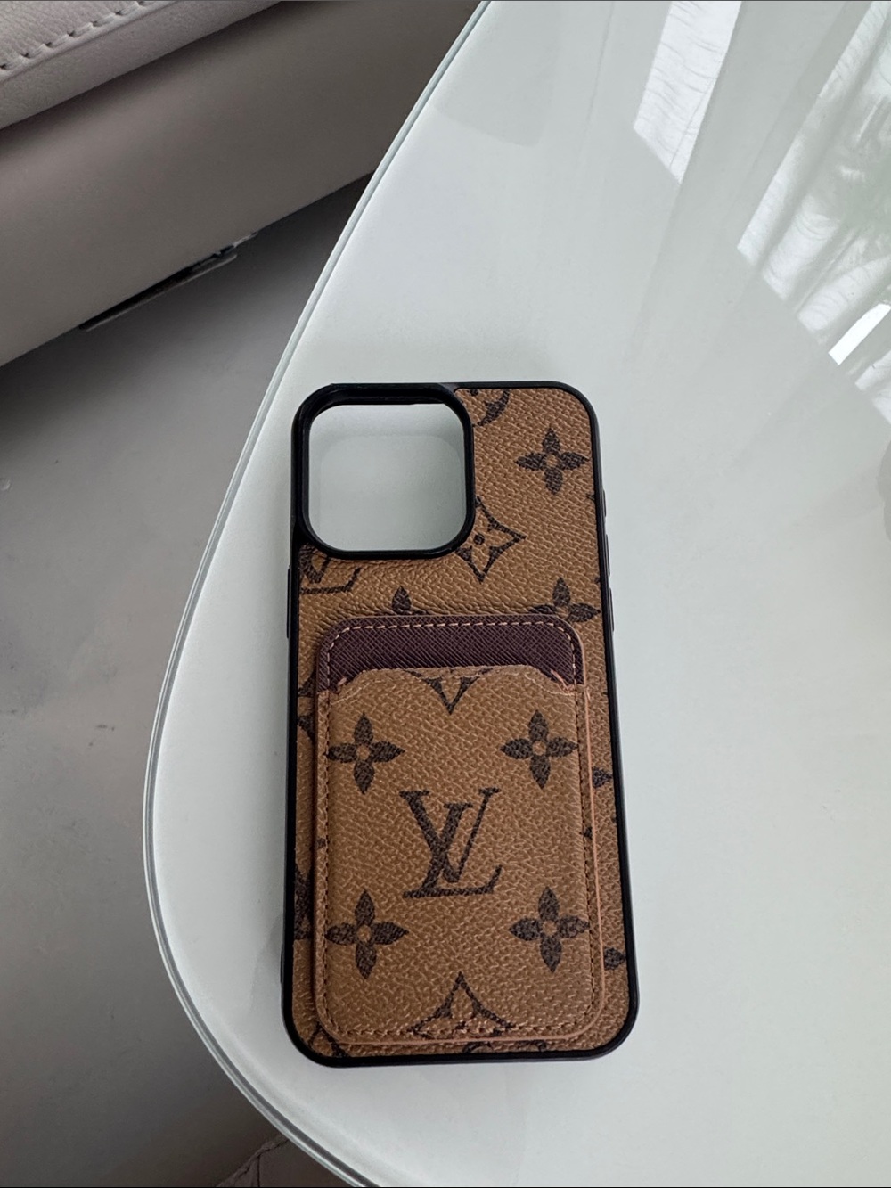 Designer-Inspired Brown Monogram Phone Card Case